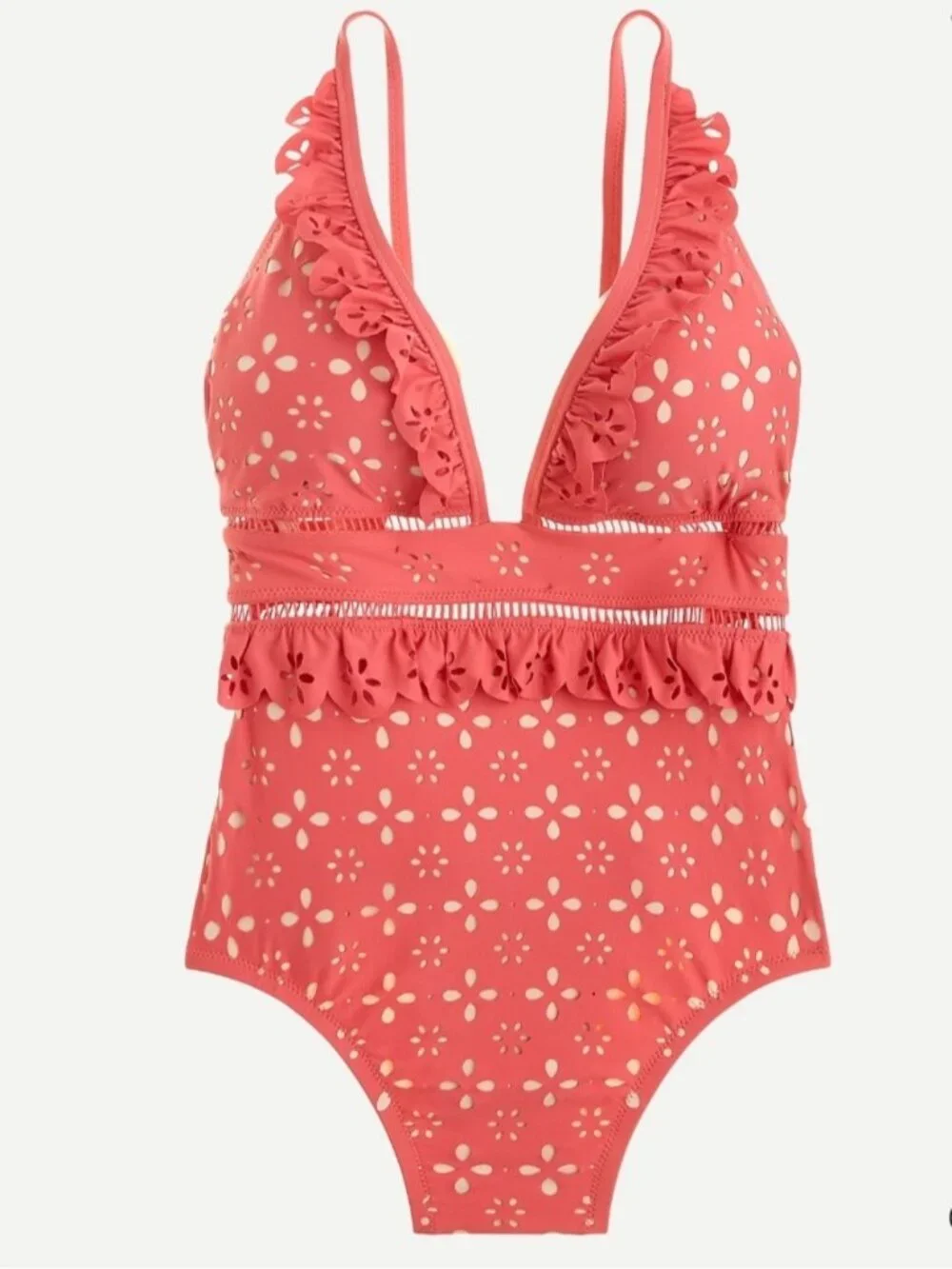 J. Crew Scalloped Ruffle Plunging One-piece Swimsuit Laser-cut Eyelet 4